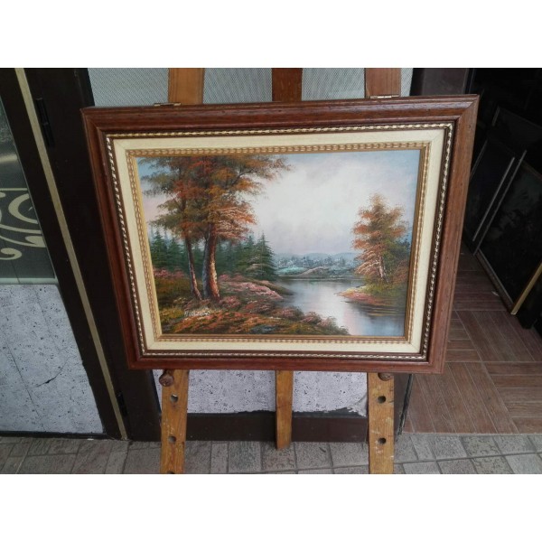 Средна картина масло на платно Испания , уникална двойна рамка трезор - 3588